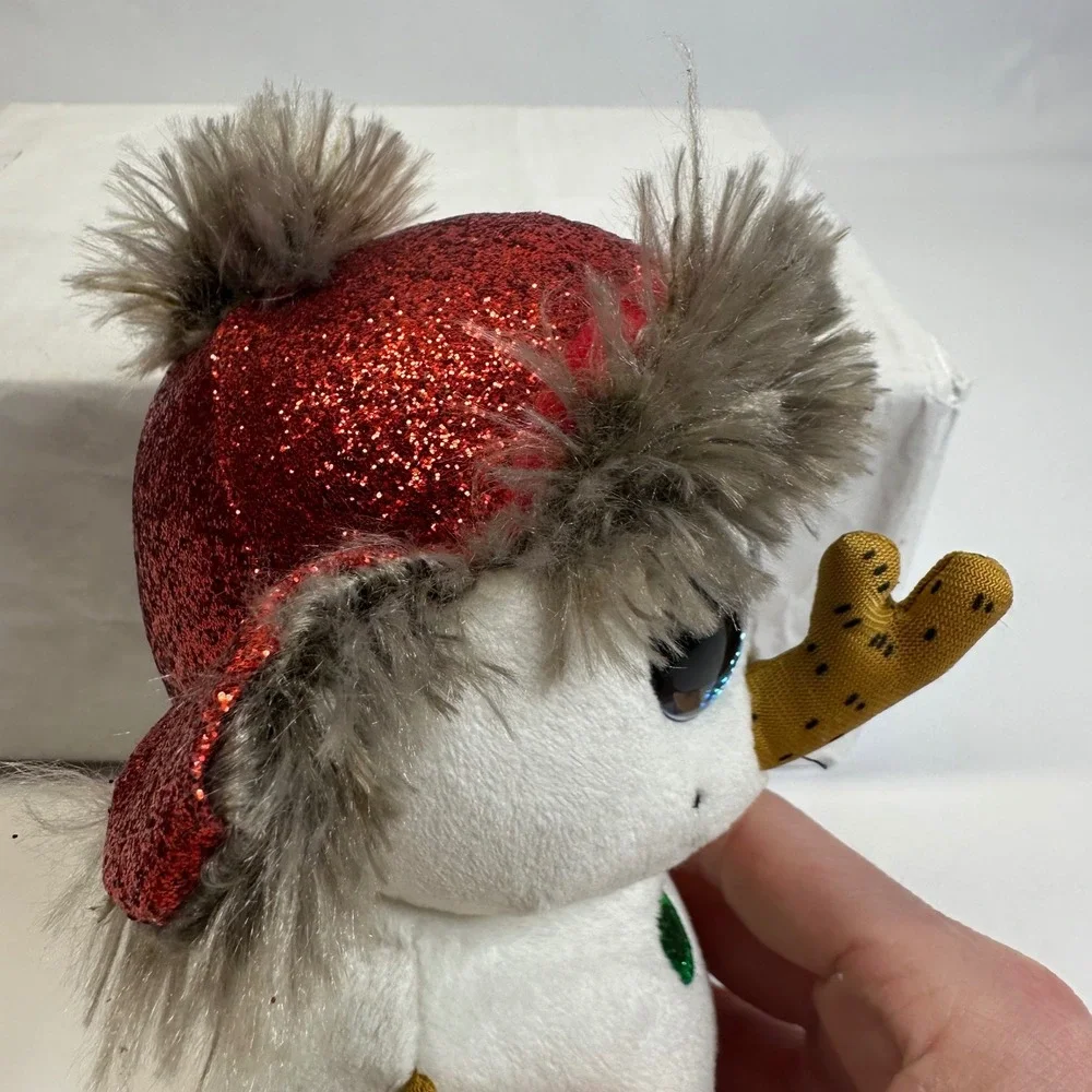 Ty Beanie Boos‎ Buttons the Snowman Plush Red Sparkle Hat Blue Glitter Eyes 6in